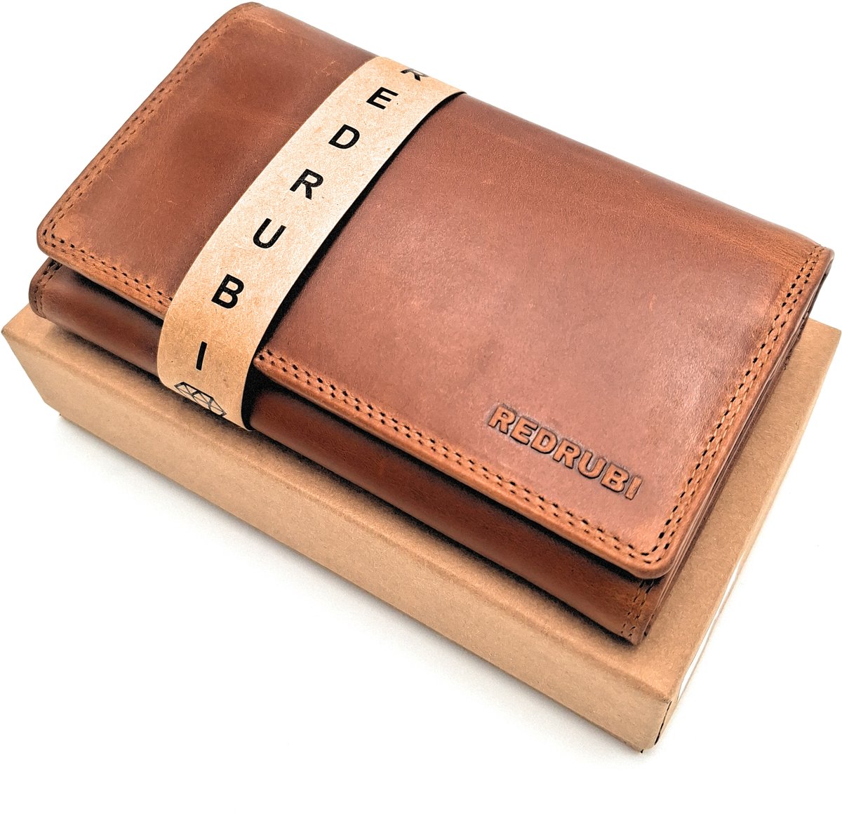 REDRUBI - UM/1-403 -DAMES LUXE LEREN- PORTEMONNEE -MET RFID – BRUIN / COGNAC
