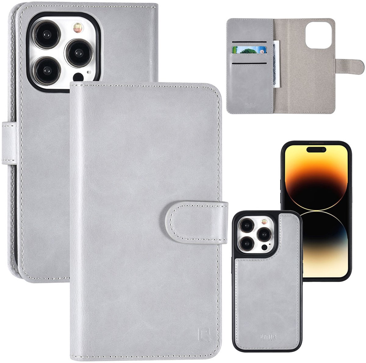 UNIQ Accessory iPhone 14 Pro Book Case hoesje Pasjeshouder - Grijs