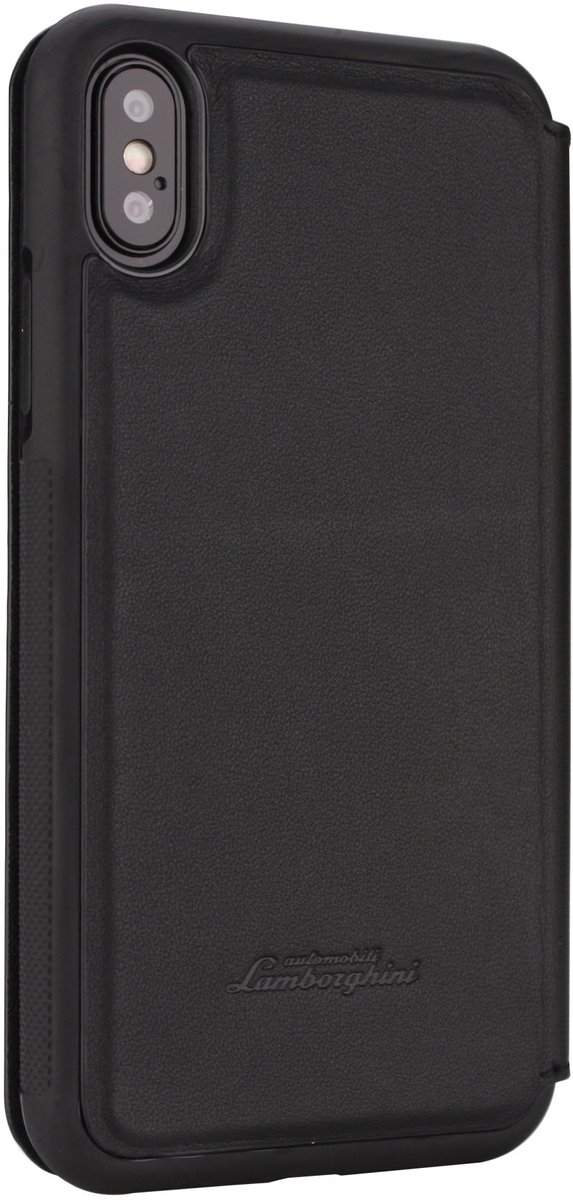 Lamborghini Huracan Zwart hoesje iPhone X-Xs - Book Case - Echt leer - D6 Serie