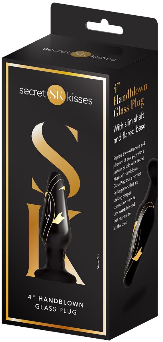 Secret Kisses 4 inch Handblown glas plug - Zwart - 9 cm