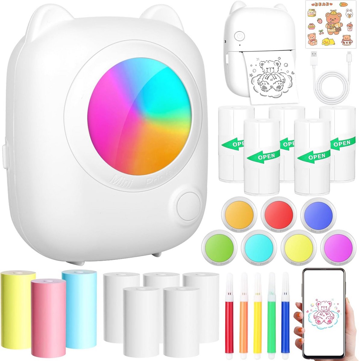 Draagbare Mini Fotoprinter voor Smartphones - Thermische Afdrukker met Bluetooth en 14 Rollen Papier