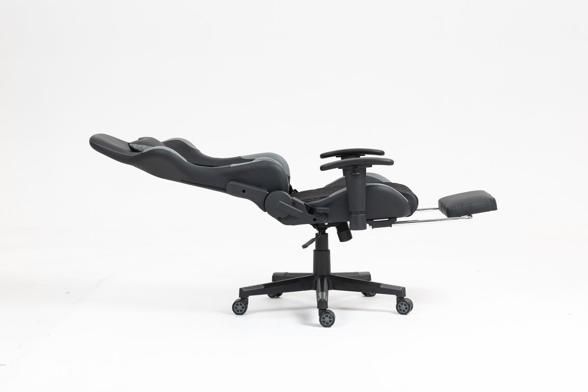 VDD Gaming - Gamestoel - Gamestoel met Voetsteun - Gamestoel zwart - Gaming Stoel - Bureaustoel gaming - Ergonomische Bureaustoel - Met Nekkussen & Verstelbaar Rugkussen - Game stoel Met Voetsteun - Ergonomische Game Stoel - Draaistoel- Zwart & Grijs – foto 4