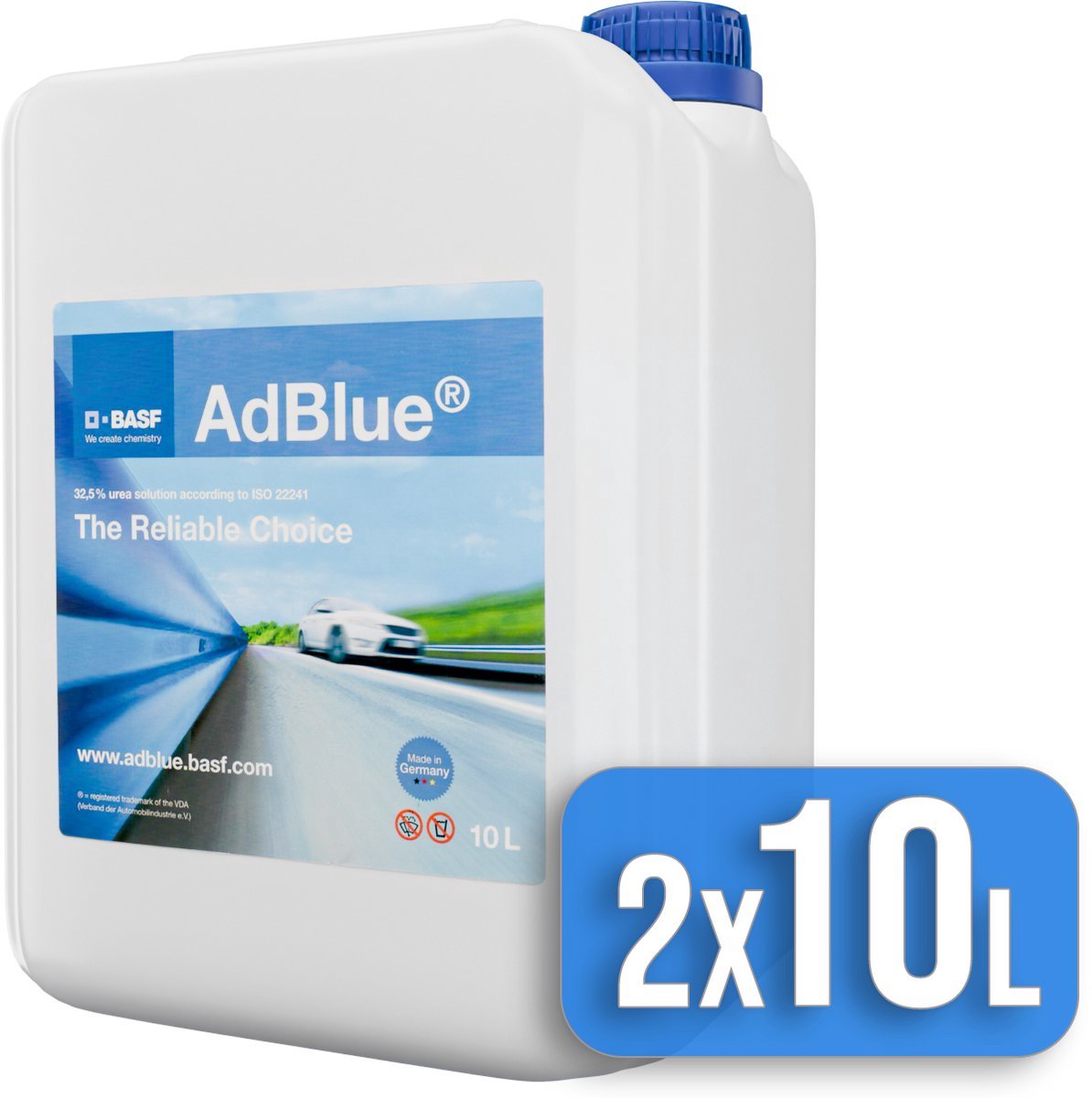 BASF - Duo Pack - AdBlue - 2x 10L (liter) Jerrycan Inclusief Handige Trechter - Uitstootvermindering - Dieselsystemen