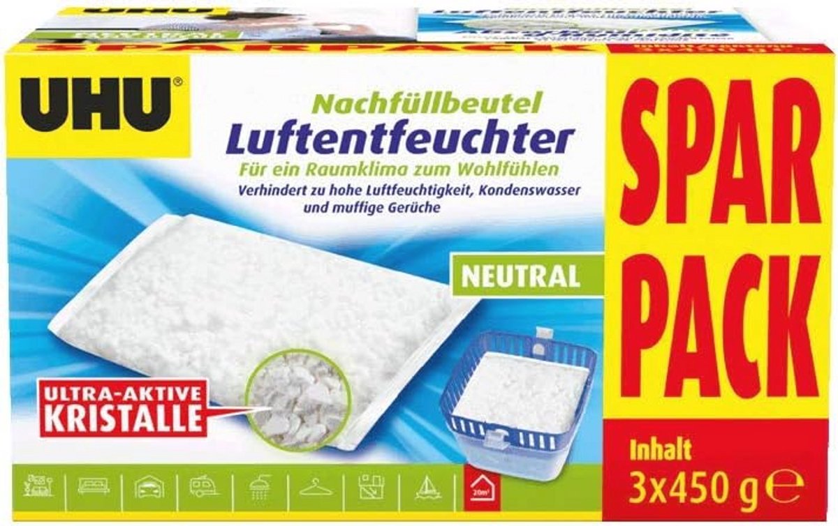 Luchtontvochtiger navulzak - Voordeelverpakking 3x450g, voorkomt vocht en muffe geuren