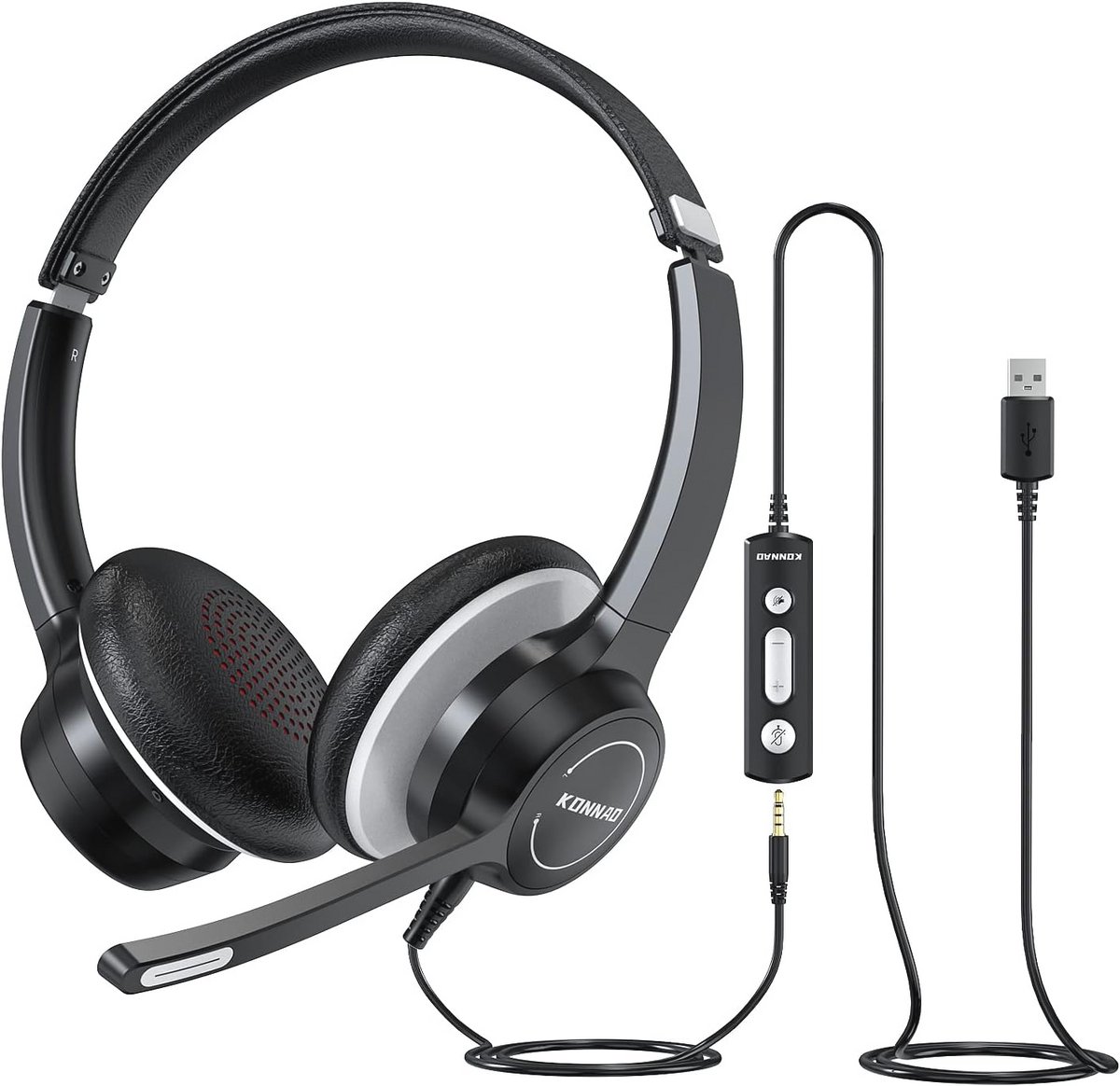 Bedrade USB-headset met microfoon voor PC - Ruisonderdrukkende stereohoofdtelefoon voor Teams en Zoom