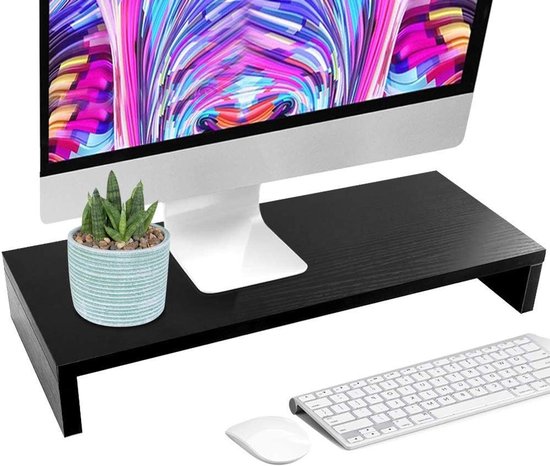 Houten dual monitor standaard - zwart - desk organizer - monitor verhoger - beeldschermverhoger