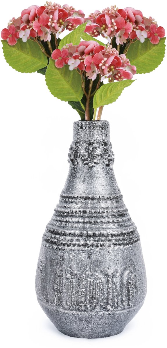 Chaks Kunstbloem Hortensia tak - 3x - roze - 35 cm - losse steel - Kunst zijdebloemen