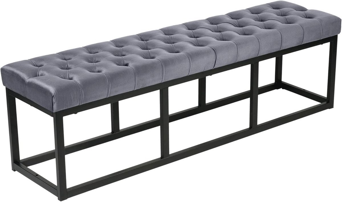 Modieus Fluwelen Bankje 150 cm - Zwart - Prachtig Quiltwerk