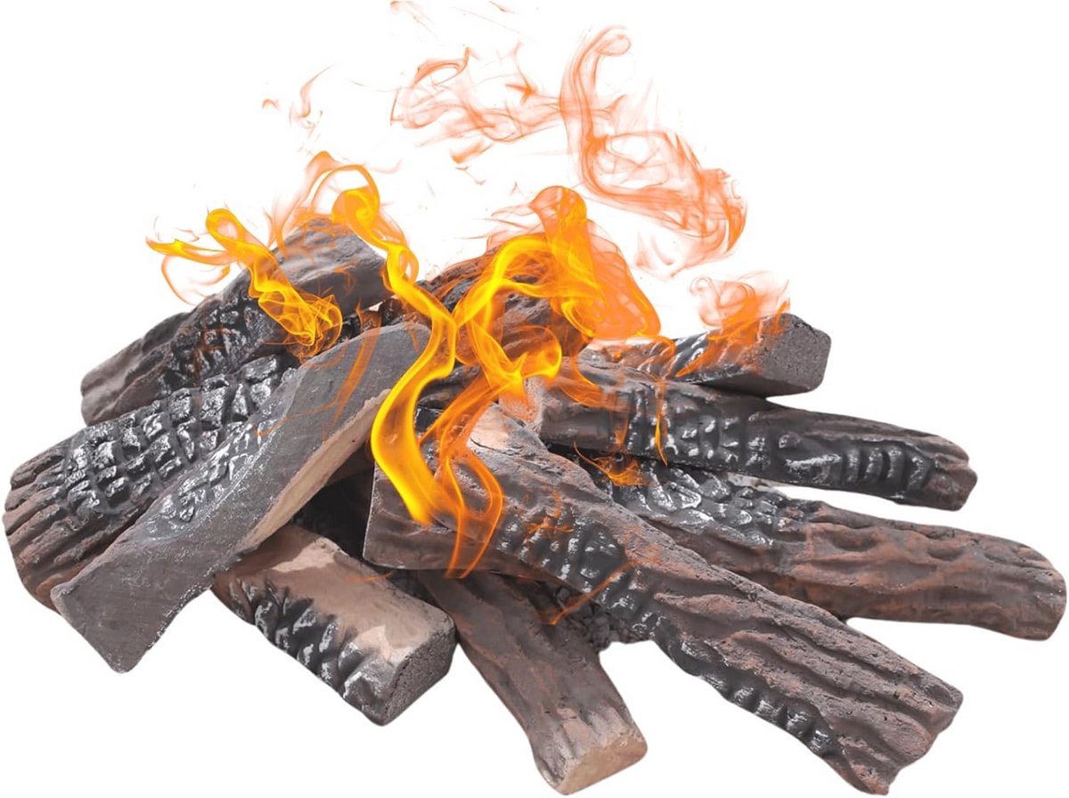 Decoratieve keramische logs voor gasopen haard - Set van 10 grote vuurplaats houtblokken