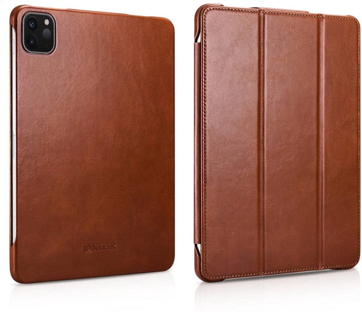 Icarer Geschikt voor iPad Air 11 inch (2024/2025) - Tri-Fold Echt leren bookcase hoes - Cognac