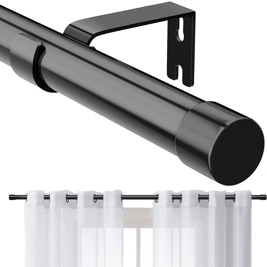 Gordijnroede, binnenrails, 2-sporen, industriële stijl, 73-228 cm, gordijnroede, verstelbaar met flenskop en roestvrijstalen beugels voor woonkamer, slaapkamer, raam, matzwart
