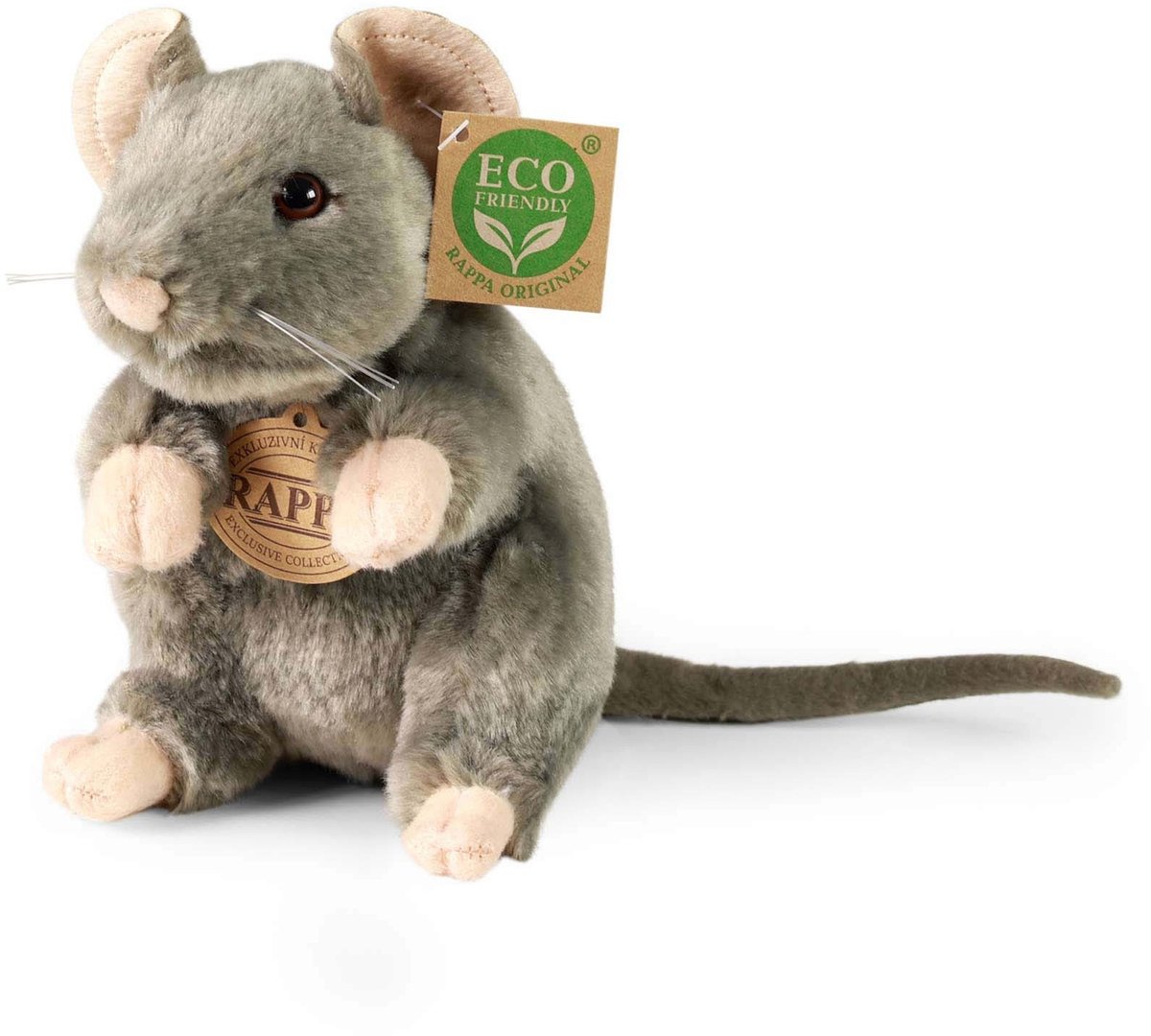 Rappa ECO knuffel muis 16 cm - realistische knuffel van recyclede PET flessen - grijs