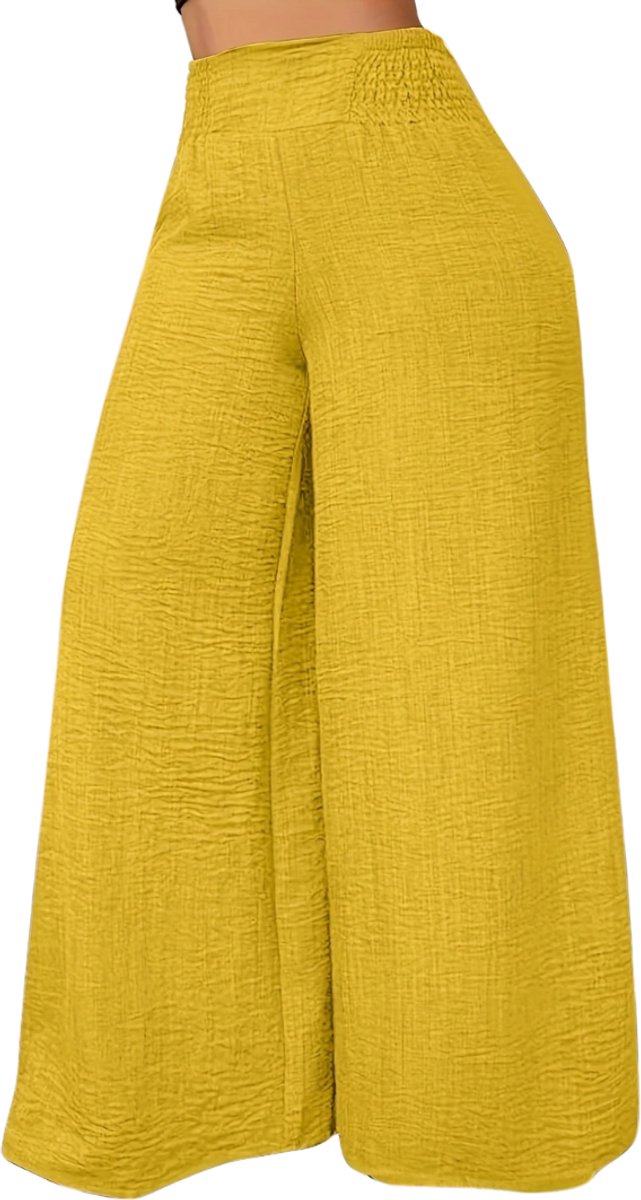 Nivard Linnen Broek Dames Zomerbroek Volwassenen Lange Broek Pantalon Strandbroek Zomer Ibiza Stijl Geel