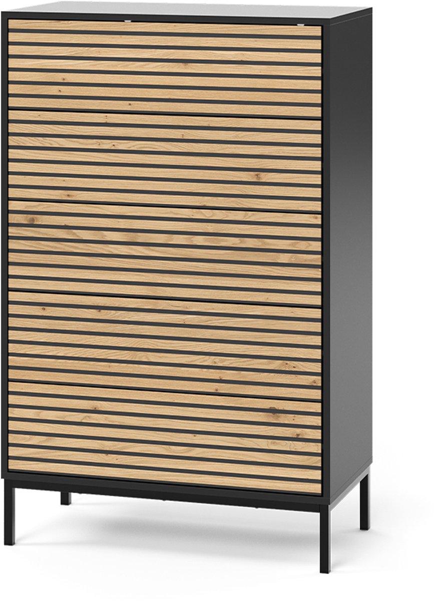 Vicco Eliza Ladekast – 76 x 120 cm met 5 laden Eik goud/antraciet Goudkleurig Eiken/Antraciet