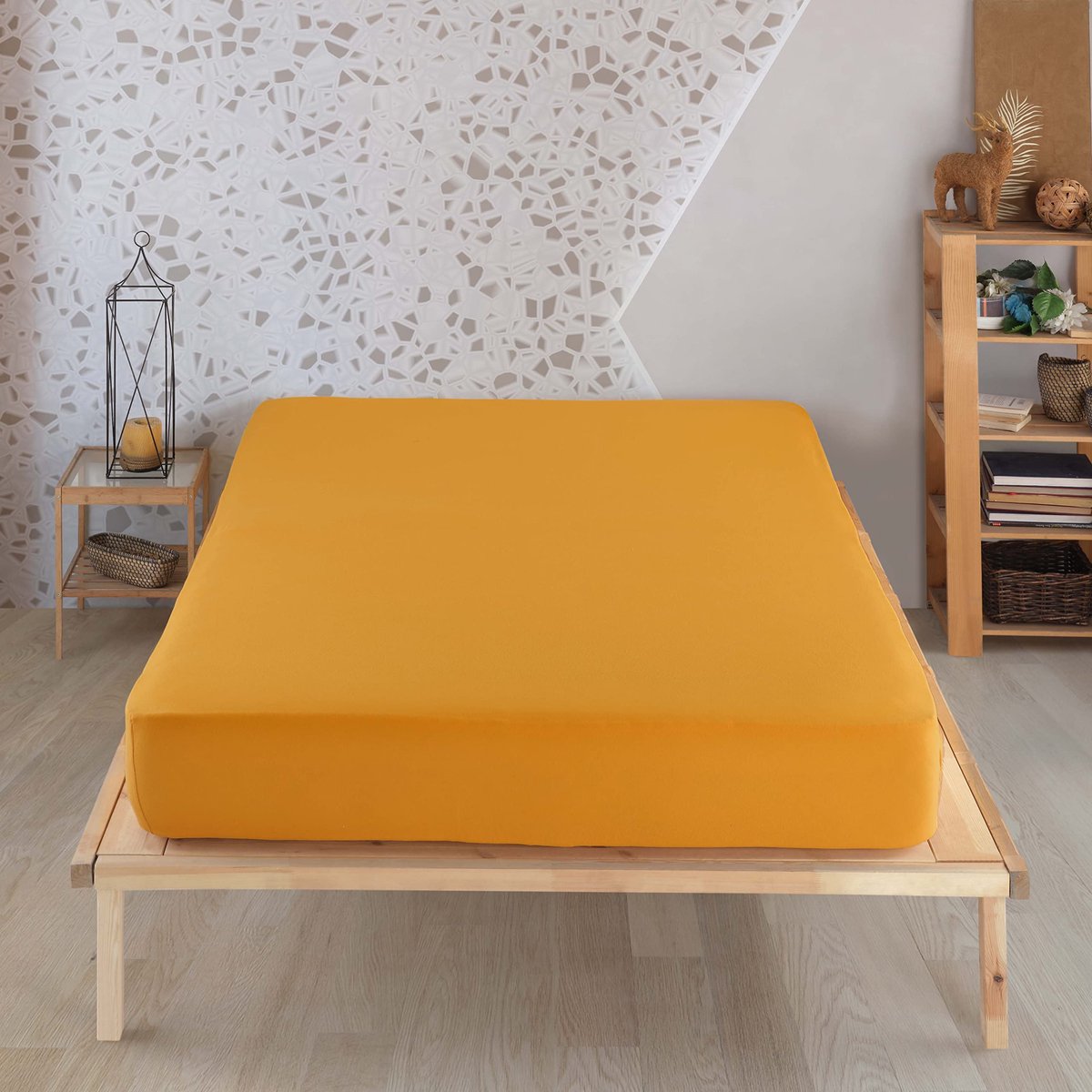 Ibenzoa® Zachte en Comfortabele Jersey Hoeslaken 140x200cm Mosterdgeel - 100% Katoen