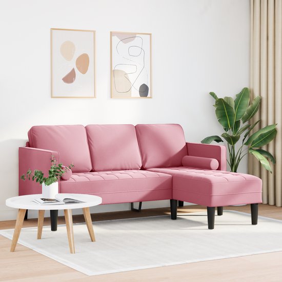 vidaXL - 3-Zits - Sofa - met - Chaise - L-vormig - Lichtroze - 160 - cm - Fluweel