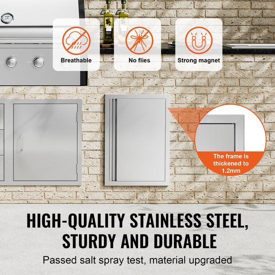 Barbecuedeur, 432 X 610 mm, Enkele Deur voor Buitenkeuken. Roestvrij Staal Inbouw, Verticale Wanddeur met Intrekbare Handgreep, Ideaal voor Barbecue-Eilanden van Mophorn — afbeelding 2