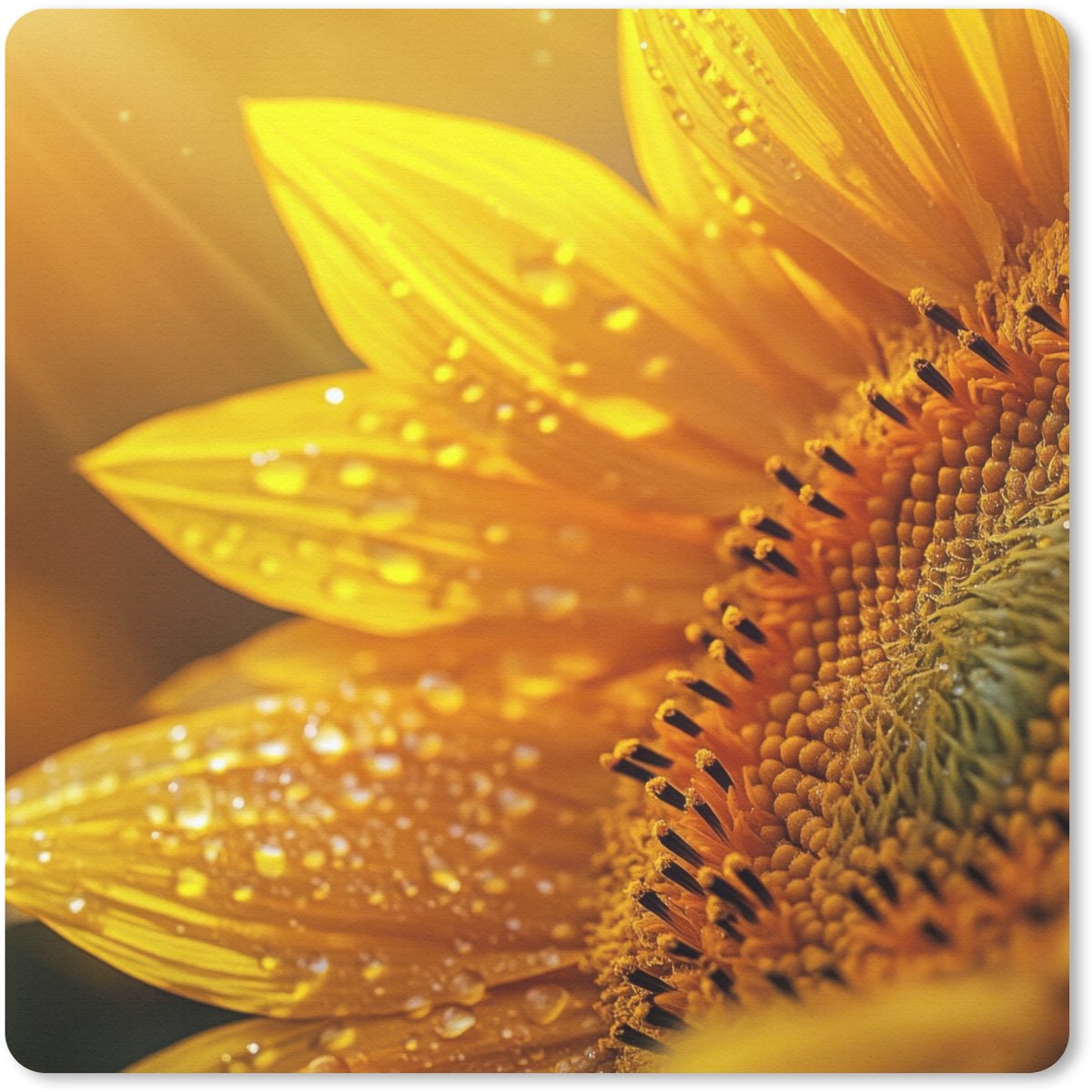 Muismat 20x20 cm - Mousepad Zonnebloem - Dauwdruppels - Geel - Zonlicht - Muismatten