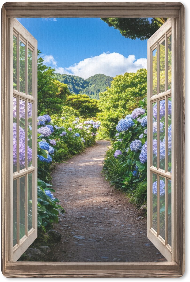 Muismat 18x27 cm - Mousepad Doorkijk - Hortensia - Pad - Natuur - Muismatten