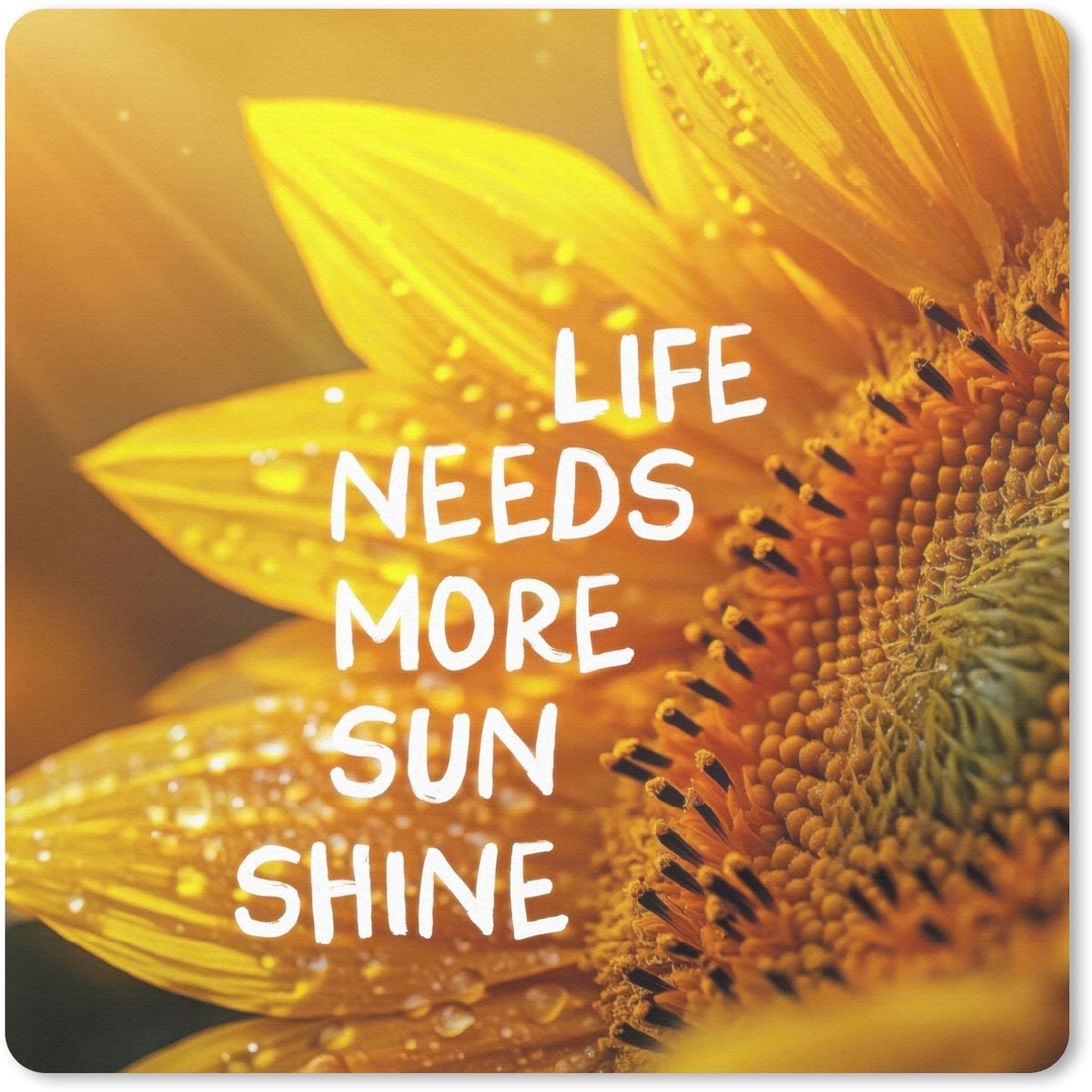 Muismat 20x20 cm - Mousepad Zonnebloem - Close up - Geel - Quote - Muismatten