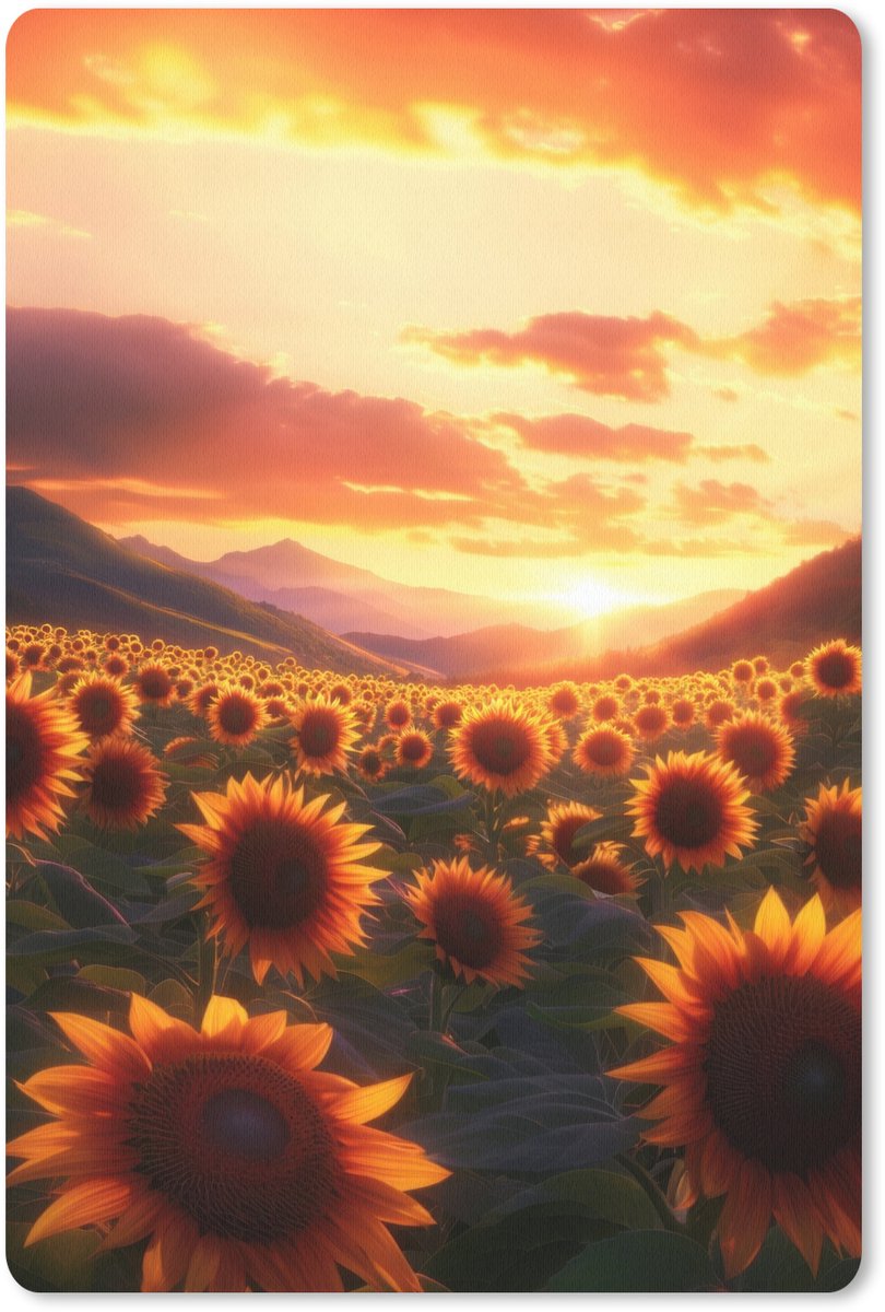 Muismat 18x27 cm - Mousepad Zonnebloemen - Zonsondergang - Landschap - Muismatten