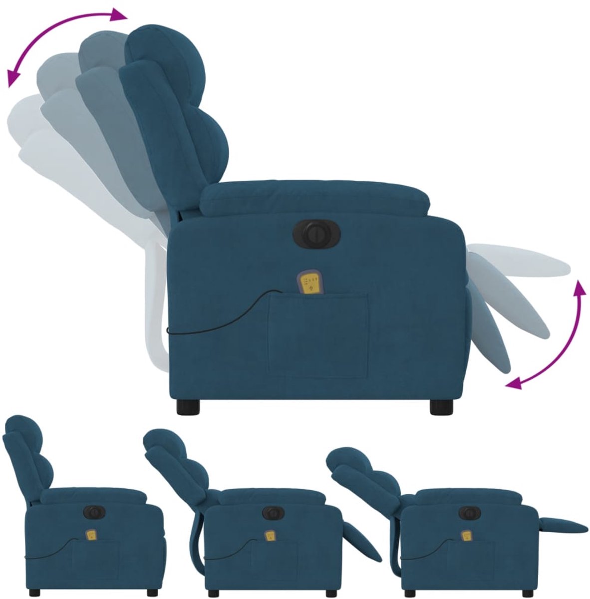Afbeelding 2 van vidaXL Elektrisch verstelbare massagestoel Fluweel Blauw