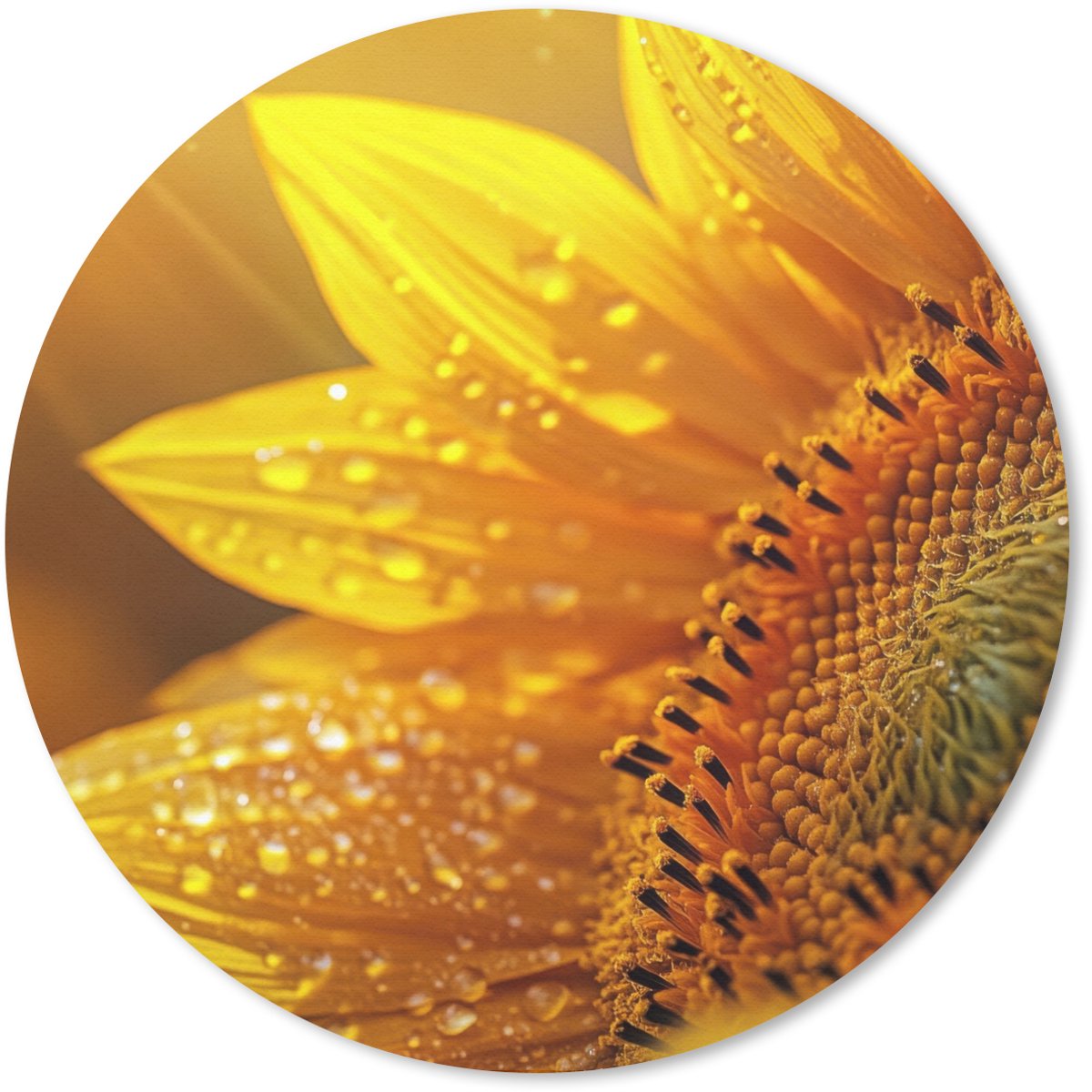 Muismat rond 20x20 cm - Mousepad Zonnebloem - Dauwdruppels - Geel - Zonlicht - Ronde muismatten
