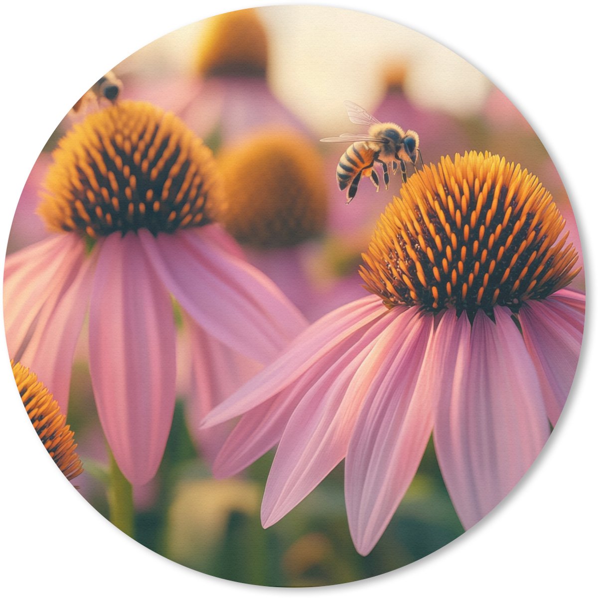 Muismat rond 50x50 cm - Mousepad Bloemen - Paars - Bijen - Ronde muismatten