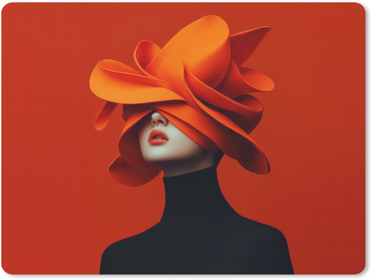 Muismat 23x19 cm - Mousepad Oranje - Hoed - Vrouw - Muismatten