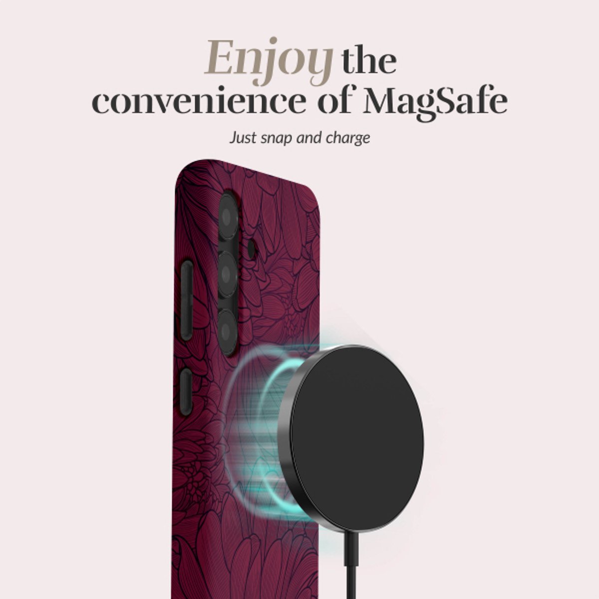 Mio by Mobilize Hoesje geschikt voor Samsung Galaxy A55 MagSafe Telefoonhoesje Hardcase | Mio by Mobilize Backcover | Geschikt voor MagSafe | Geschikt voor Draadloos Opladen met Magnetische Ring | Geschikt voor MagSafe Case - Berry Blooms | Rood — cadeau in Cadeau-ideeën - foto 2
