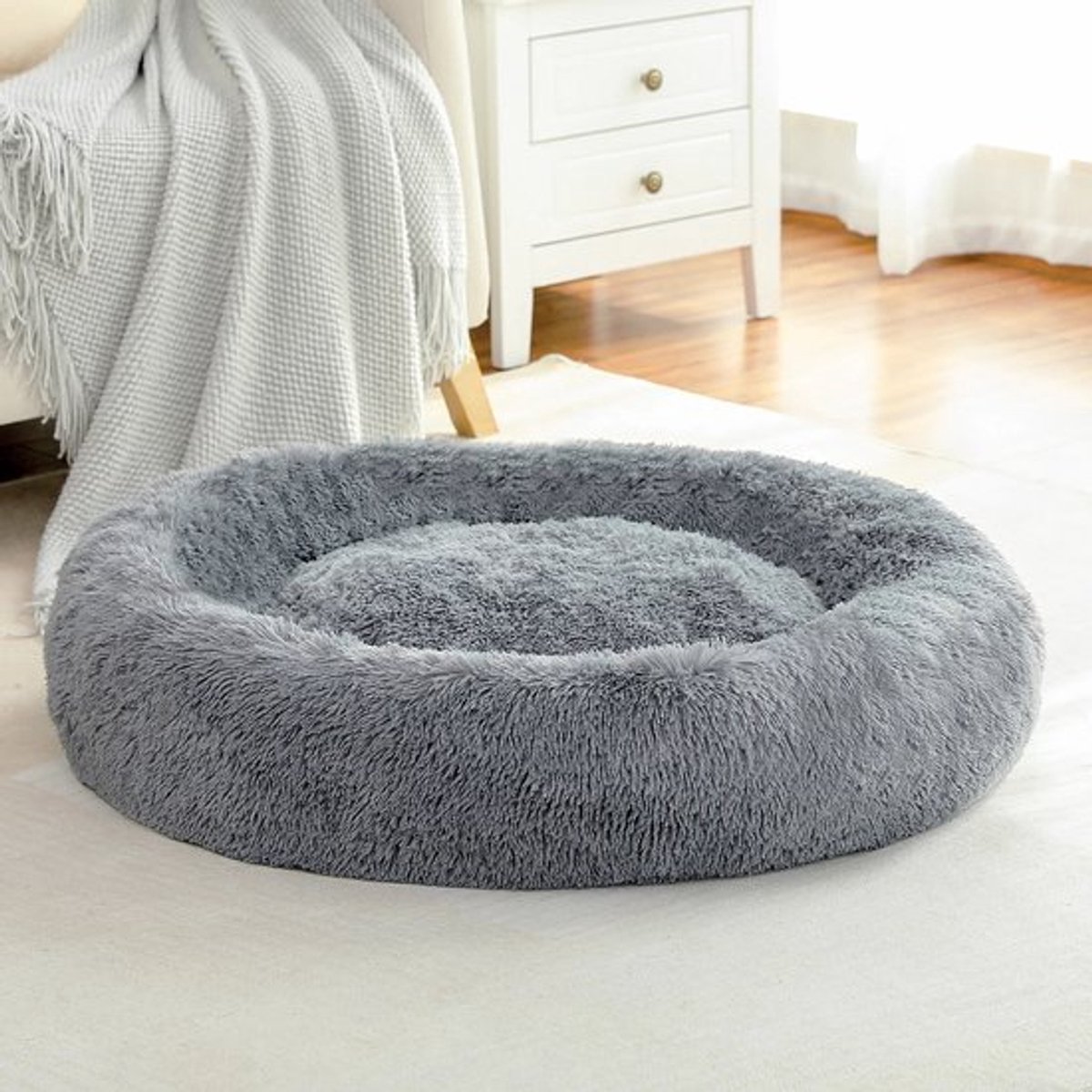 Gran Vida® - Hondenkussen - Zachte Fleece - Kalmerend Nest - Ronde Vorm - 80x20 cm - Wasbaar en Duurzaam - Grijs