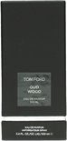 Zwarte kartonnen verpakking van Tom Ford Oud Wood Eau de Parfum 100 ml.
