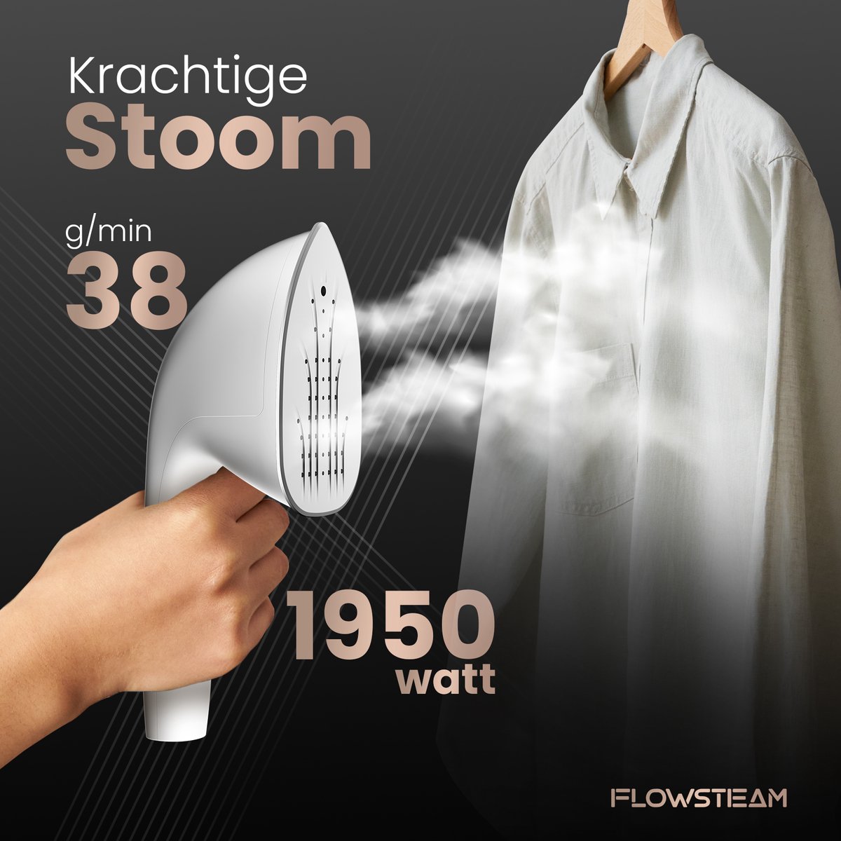FLOWSTEAM® PRO Kledingstomer - Handstomer - Stoomreiniger - Stoomapparaat Kleding - 150 Minuten Stomen - 2.5M Snoer - Wit — cadeau in Wonen & Interieur - foto 5