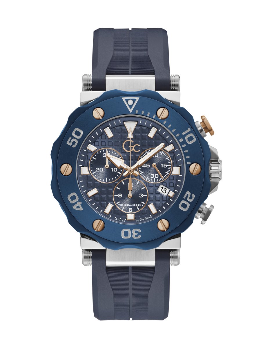 Gc Gc Divercode Chrono Quartz Chronograaf Horloge Blauw Kast: 100% Roestvrij Staal | Armband: 100% Siliconen 44 Y63005G7MF, Y63006G7MF