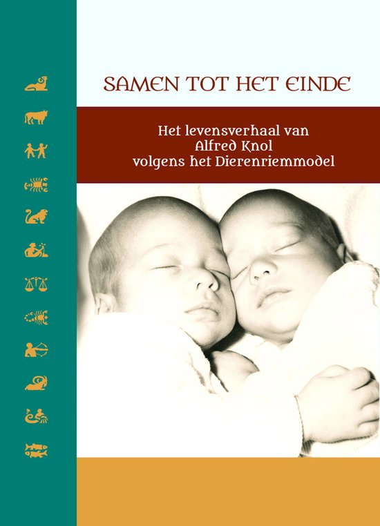 Twee slapende baby's, met dierenriemtekens aan de zijkant.