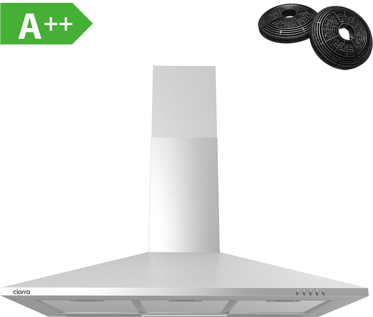CIARRA CBCS9201-OW - 90cm Afzuigkap RVS - inclusief set koolstoffilters – 370m3 - energieklasse A++ - DC motor