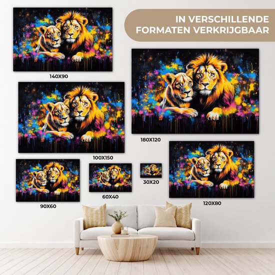 Tableau sur toile 180x120 cm - Décoration murale Lions - Tableau - Couleurs - Décoration murale salon - Décoration chambre - Accessoires chambre - Peintures sur toile
