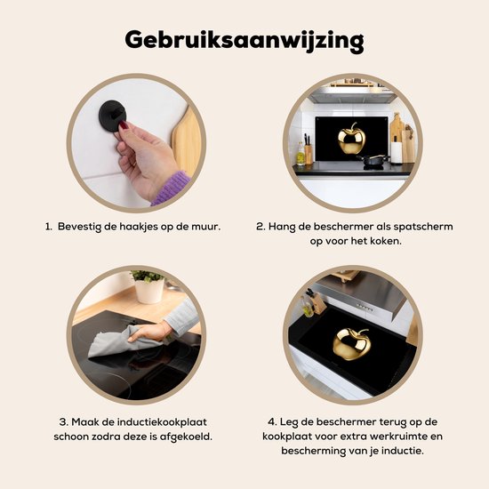 KitchenYeah® Protection plaque induction 91.6x52.7 cm - Apple - Or - Chrome - Noir - Protege plaque de cuisson - Couvre plaque induction - Protecteur d'induction - Cuisine