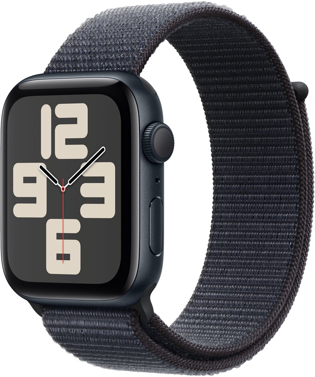 Afbeelding 3 van Apple Watch SE 2024 - Smartwatch - GPS - 44mm - Midnight Aluminium Case - Ink Sport Loop