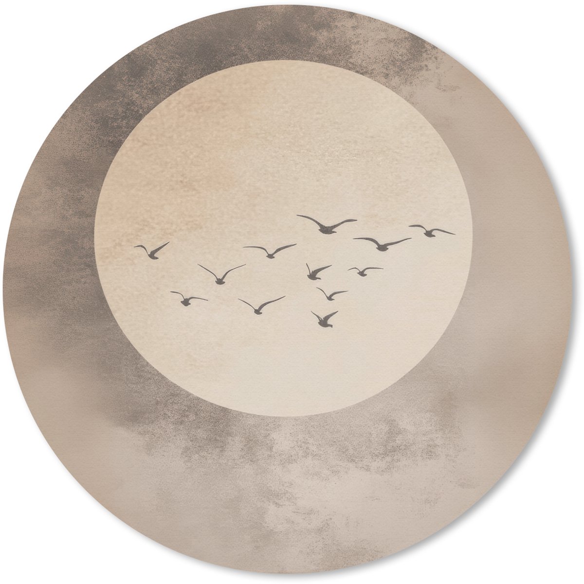 Muismat rond 40x40 cm - Mousepad Vogel - Beige - Japandi - Ronde muismatten