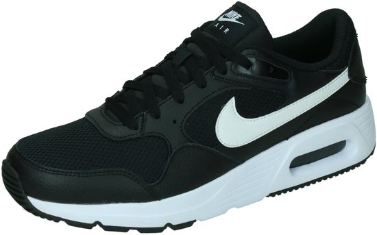 Zwarte Nike sneaker met witte swoosh en air-unit.