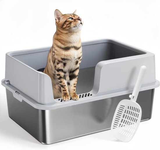 Robin Jumbo Kattenbak, voordeelverpakking van 2 stuks, wit/grijs, speciaal voor grote kattenrassen