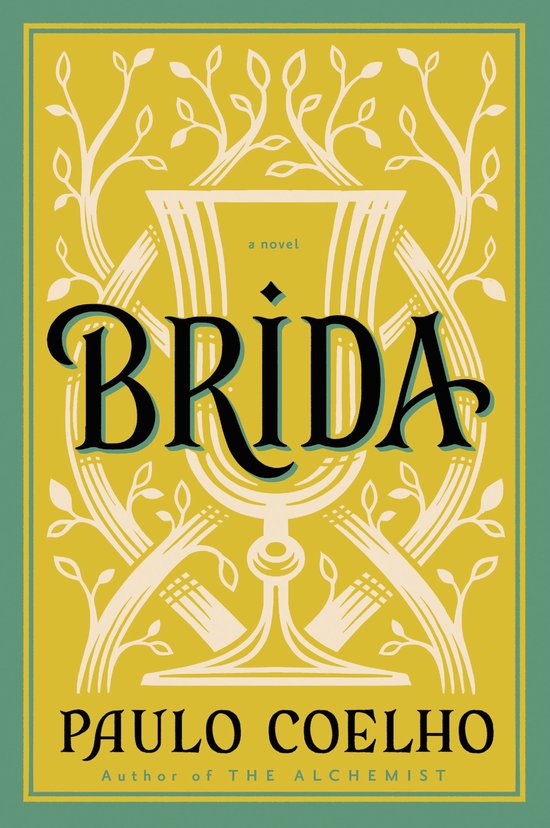 Boekomslag 'Brida' van Paulo Coelho, met een gestileerde kelk en takken op een gele achtergrond.