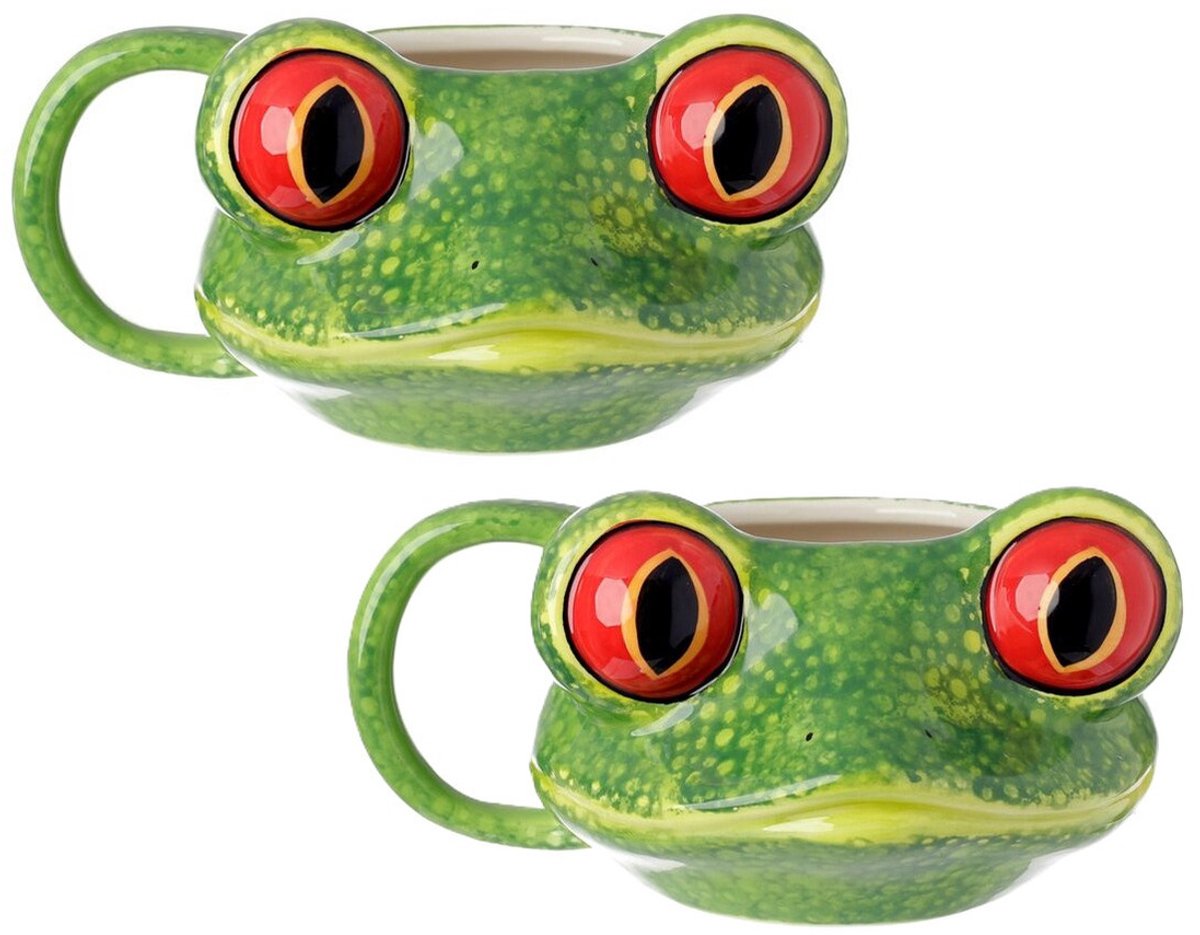 Koffie mok/beker kikker print van 400 ML - 2x - Kikkers artikelen - Dieren cadeau