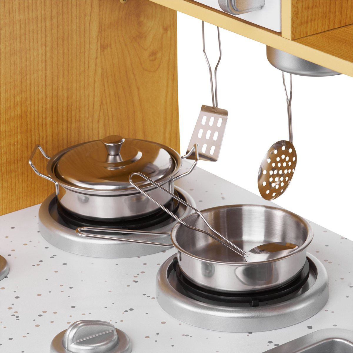 Mamabrum Houten Speelgoedkeuken XL - Kinderkeuken met accessoires - Speelgoed keuken incl pannenset, keukengerei, keukenschort, keukenset - Speelkeukentje voor kinderen vanaf 3 jaar — afbeelding 15