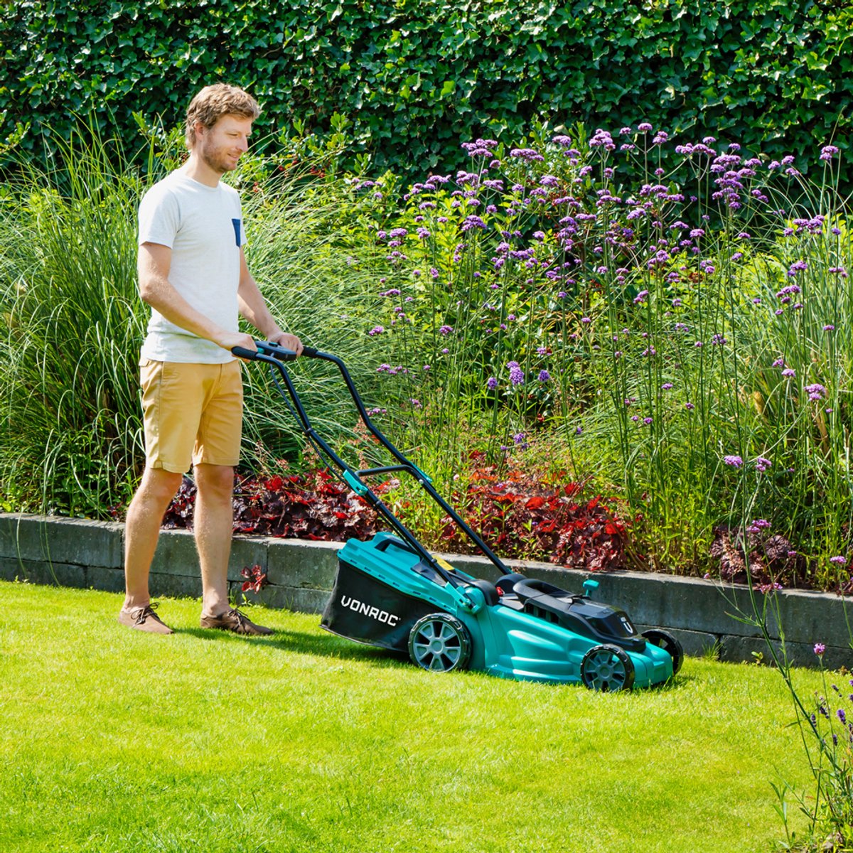 VONROC Accu Grasmaaier – 40V – 38 cm maaibreedte - Vier instelbare maaihoogtes: 35/45/55/65 mm - Incl. 45L Opvangbak - Excl. Accu’s en snellader – foto 8