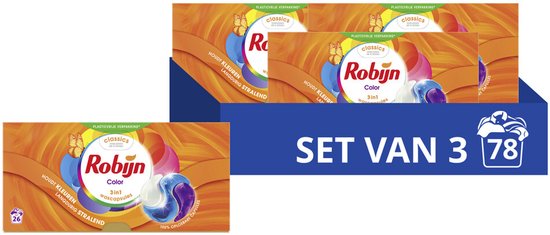 Robijn Classics 3-in-1 Wascapsules - Color - Wasmiddel Voordeelverpakking - 3 x 26 stuks - 78 Wasbeurten