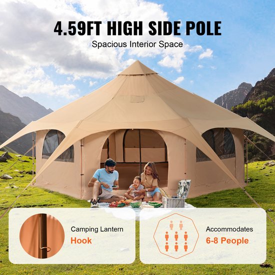 5 M/16.4 Ft Canvas Ronde Tent, 4-Seizoenen Yurt Tent met Kachelaansluiting, Ademende Kampeertent voor 8 Personen, Outdoor Jachtfeest voor Families van Merkloos — afbeelding 4