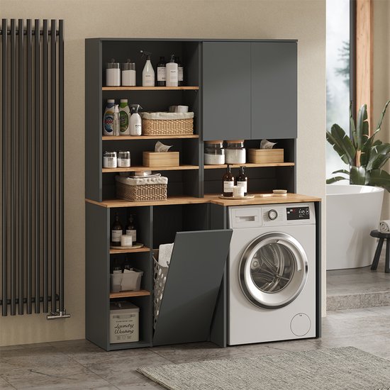 Meuble de salle de bain Vicco Viktor – 68 x 88,2 cm avec compartiments ouverts Anthracite/chêne doré