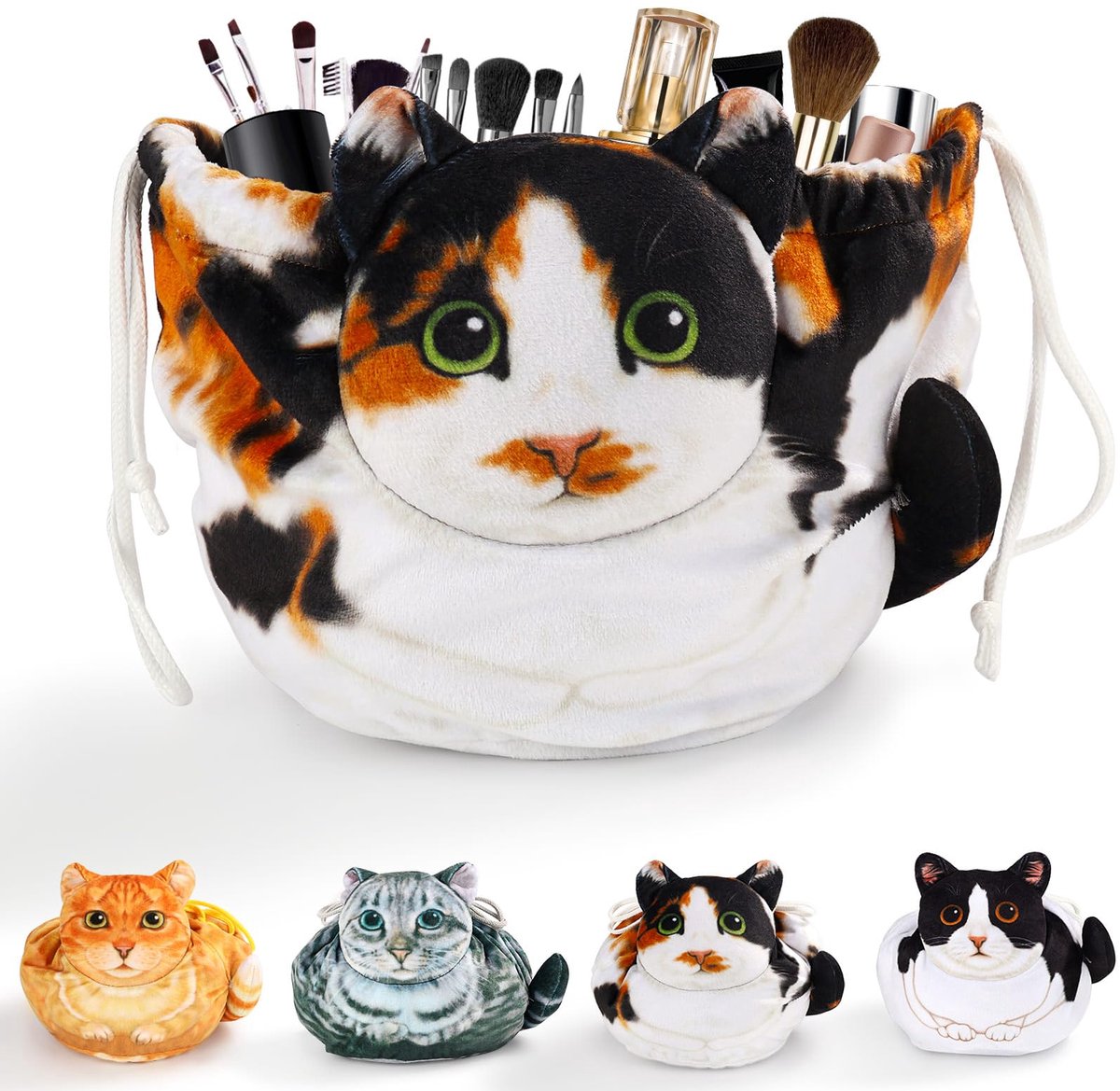 Ibenzoa® Charmante Kattenmake-uptas met Trekkoord voor Dames en Meisjes - Perfect als Cadeau voor Kattenliefhebbers